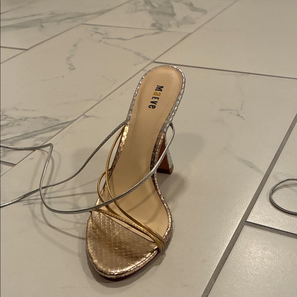 Maeve Silver and Gold Heeled Tie Up Sandals - Picture 6 of 8